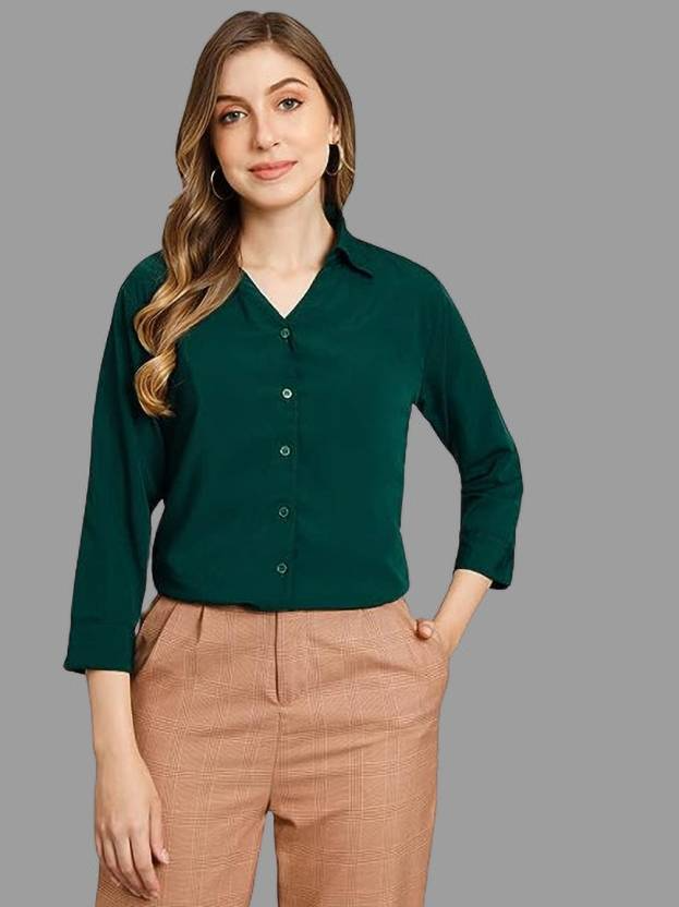 Women Regular Fit Solid Curved Collar Formal Shirt