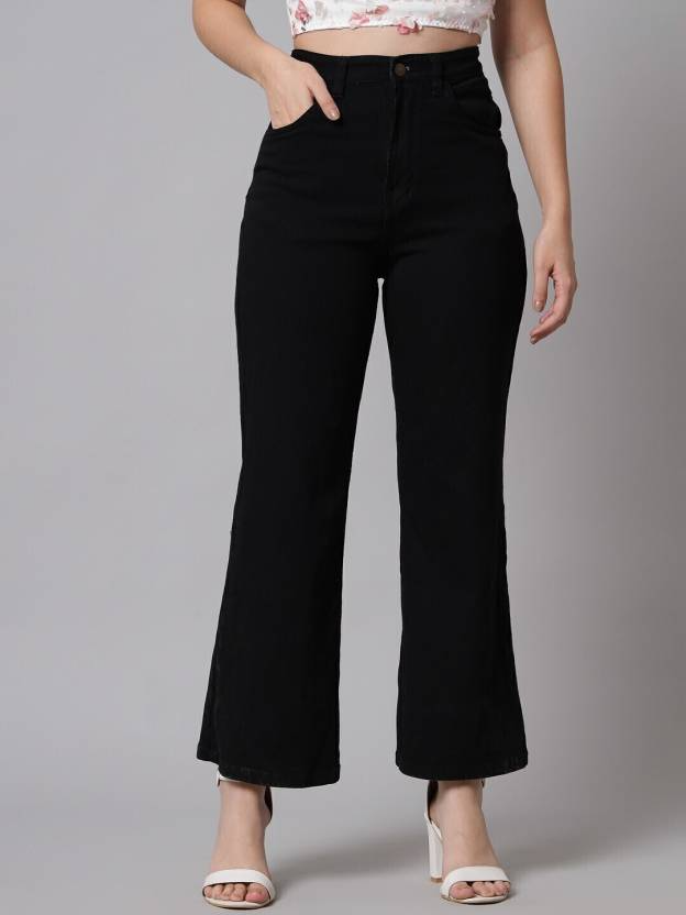 Women Flared High Rise Black Jeans