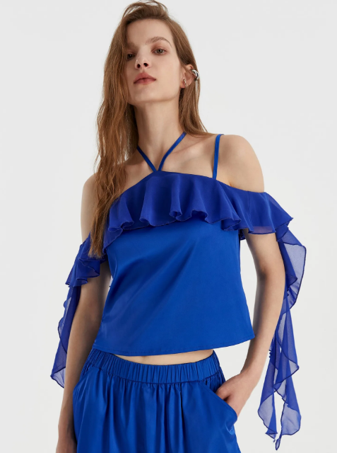 Satin Cami Top with Ruffle Ribbon